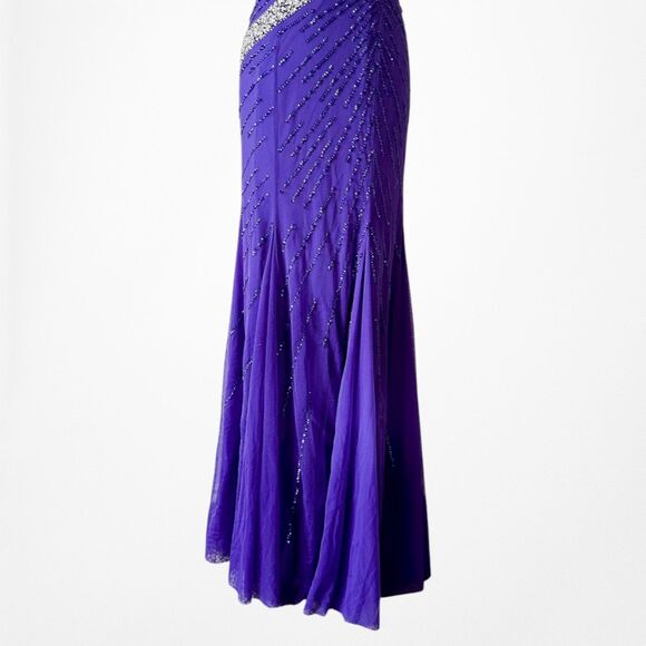 Vintage Y2K Purple Blue V-Neck Beaded Bodycon Maxi Prom Dress Size S - Picture 8 of 11